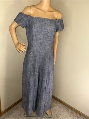 Free People Chambray Off-Shoulder Wide Leg Jumpsuit - Blue